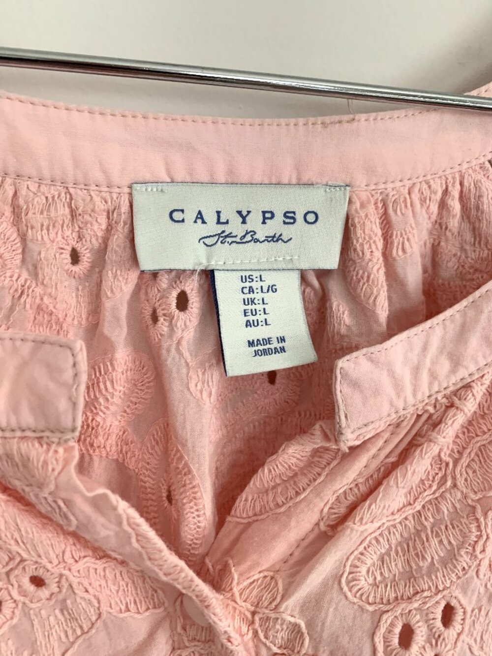 Calypso St Barth Pink 100% Cotton Boho Eyelet Embroidered Puff Sleeve Blouse Top - Picture 2 of 9